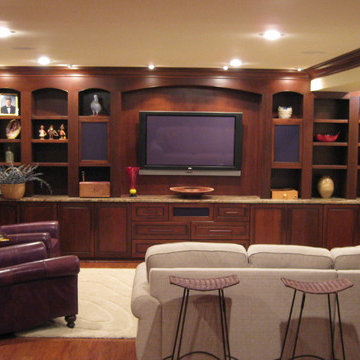 Custom Home Entertainment Center and Cabinetry at Basement
