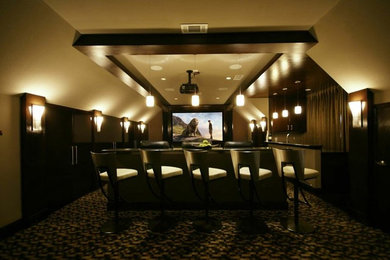 Example of a trendy home theater design in Dallas