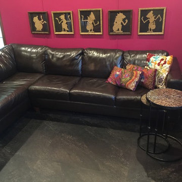 Den, Pier 1 Pillows, Espresso Leather Sectional, Fuscia Wall Color, Shadow Puppe