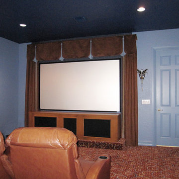 Draperies and top treatments for a home theater room
