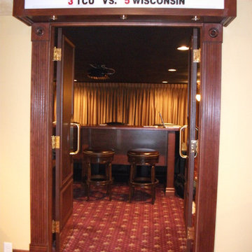 home theater entrance with marquee and ticket booth