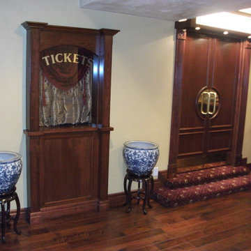 home theater entrance with marquee and ticket booth