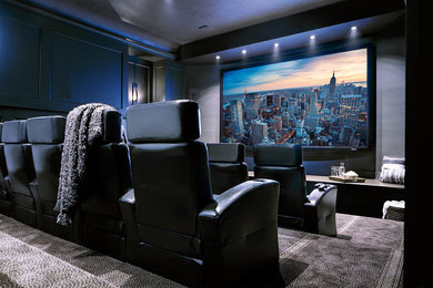 Inspiration for a modern home theater remodel in Minneapolis