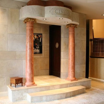 Home Theater Room Entry With Faux Marble Columns