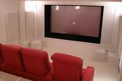 Example of a trendy home theater design in Cleveland