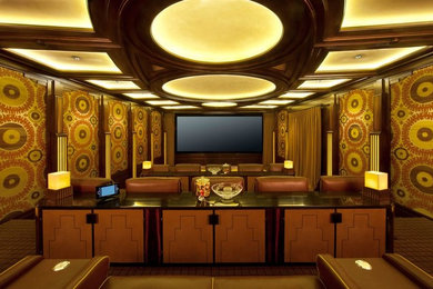 This is an example of a bohemian home cinema in Los Angeles.