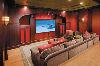 Inspiration for a timeless home theater remodel in Raleigh