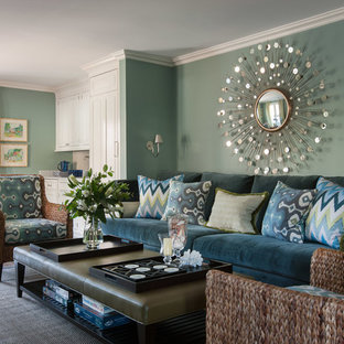 Example of an eclectic home theater design in Chicago