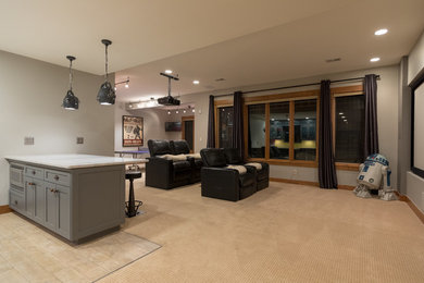 Example of a transitional home theater design in Denver