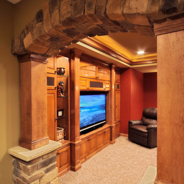 Media Room with Stone Entrance