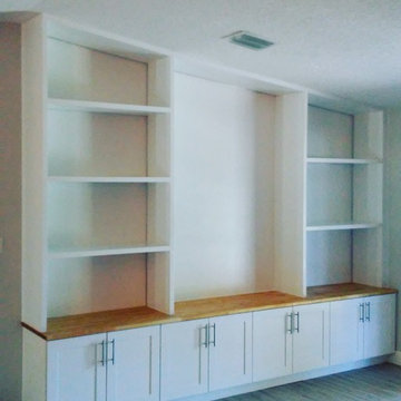 Mudroom and entertainment center built-ins cabintery and custom shelving