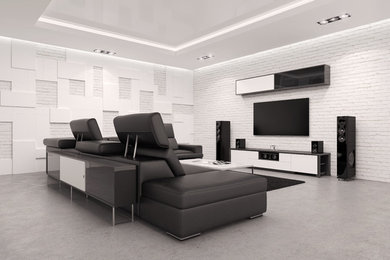 Inspiration for a modern home cinema in Tampa.