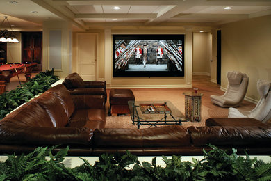 Example of a transitional home theater design in New York