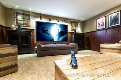 Inspiration for a modern home theater remodel in New York