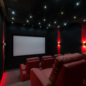 red and black home theater