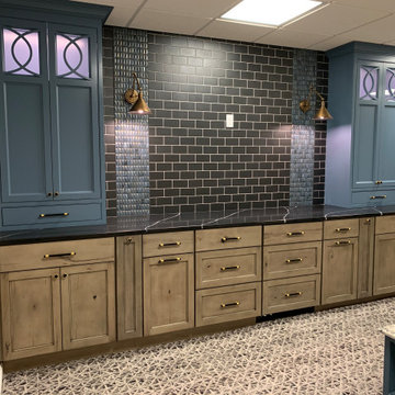 Rustic Maple and Panted Blue Cabinetry Custom Amish TV Surround