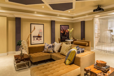 Example of a trendy home theater design in New York
