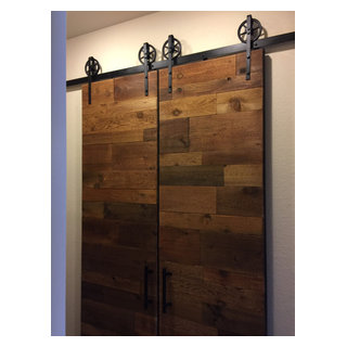 Shiplap Cedar Barn Doors with a Steel Frame and 6” Spoke Wheels for