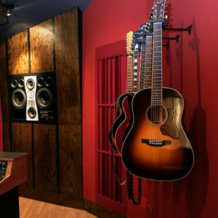 Inspiration for a modern home theater remodel in Austin