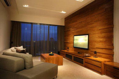 Inspiration for a contemporary home theater remodel in Other