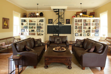 Inspiration for a farmhouse home theater remodel in New York