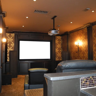 Home theater - tropical home theater idea in Houston