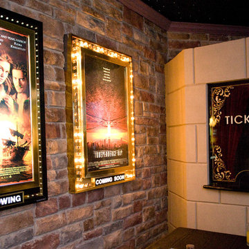 Theater Room - Entry With Light Up Movie Poster Cases and Ticket Booth