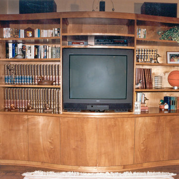 Various custom fireplace mantles, bookcases, and entertainment centers.