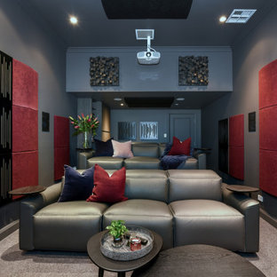 Design ideas for a contemporary home theatre in Sydney.