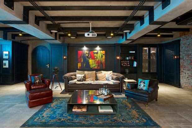 Eclectic Home Theater by Aamir and Hameeda Associates