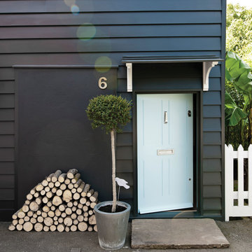 A front door painted in Blue Ground No.210 by Farrow & Ball