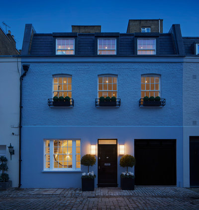 Transitional House Exterior by annie stevens designs ltd