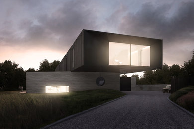 Inspiration for a medium sized contemporary two floor house exterior in Hampshire with mixed cladding and a flat roof.