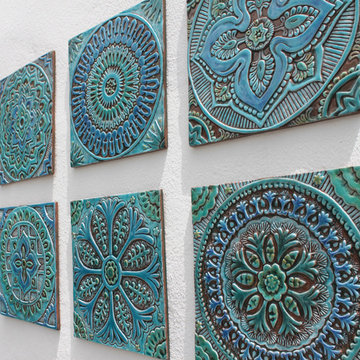Turquoise tiles wall art installation 7