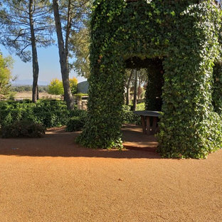 Ejemplo de jardín de estilo de casa de campo, en patio trasero, con gravilla