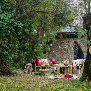 Imagen de jardín campestre, extra grande, en patio trasero, con exposición parcial al sol