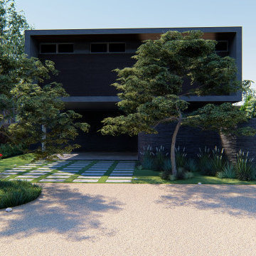 Jardín residencial en vivienda unifamiliar de aspecto minimalista