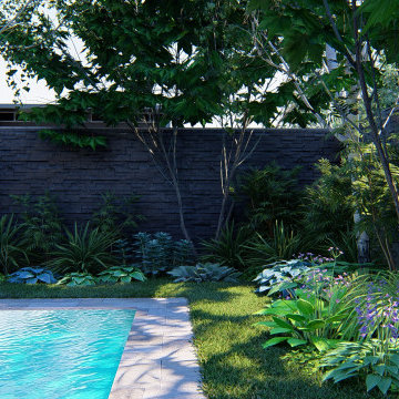 Jardín residencial en vivienda unifamiliar de aspecto minimalista