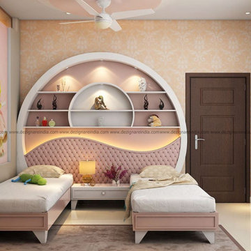 An impressive looking bedroom looking feminine with walls the shade of light ora