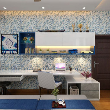 Stunning wall paper designs in blue and white captures your attention ideal for