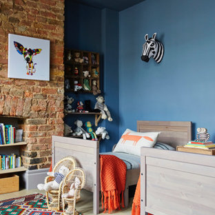 BOYS' BEDROOM | Blue Walls & Exposed Brick