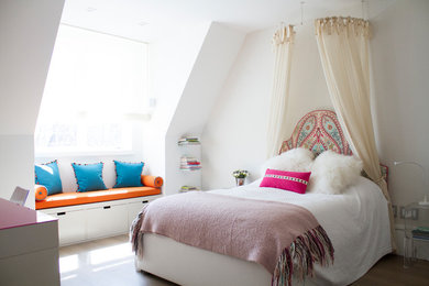 Inspiration for a contemporary teen’s room in London with white walls.