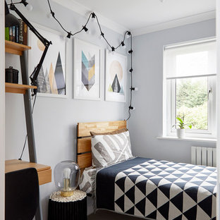 Inspiration for a classic teen’s room in London with grey floors, grey walls and carpet.