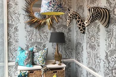 Design ideas for an eclectic gender neutral kids' bedroom in Essex with multi-coloured walls.