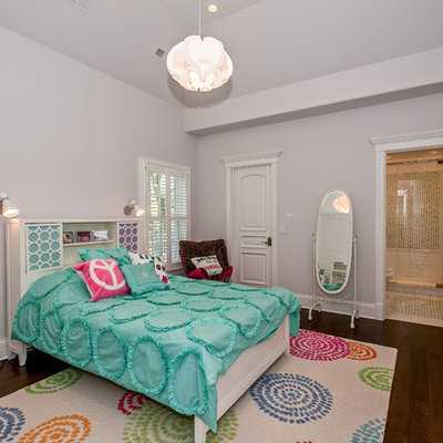 Inspiration for an eclectic girl dark wood floor kids' room remodel in Chicago with gray walls