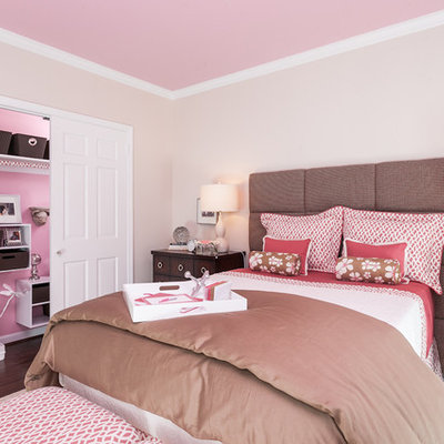 Kids' room - traditional girl dark wood floor kids' room idea in Baltimore with pink walls