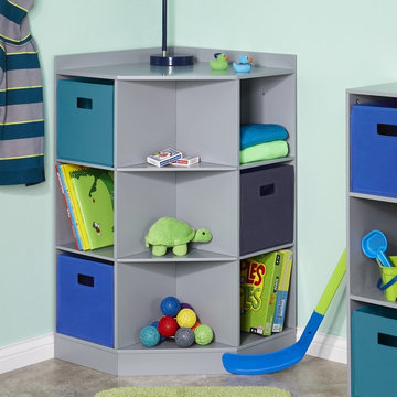 6-Cubby, 3-Shelf Corner Cabinet, Gray