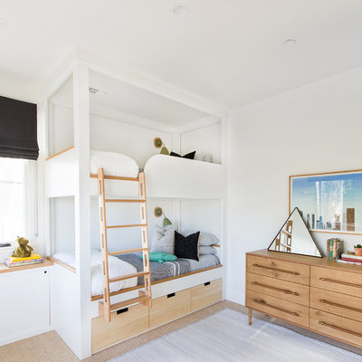Large transitional gender-neutral carpeted and beige floor kids' room photo in San Diego with white walls