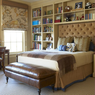 Kids' room - large traditional boy carpeted and beige floor kids' room idea in New York with beige walls