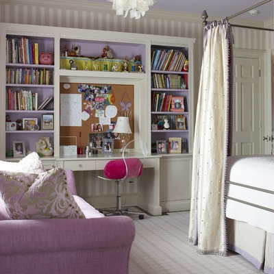 Inspiration for a mid-sized timeless girl carpeted and beige floor kids' room remodel in New York with multicolored walls